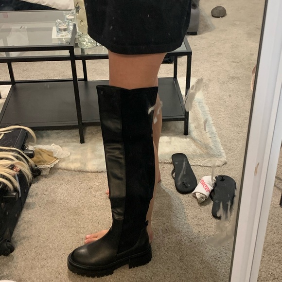 Black sStretch Chunky Over The Knee Boots - Picture 7 of 8